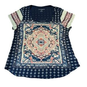 *lucky brand tunic top women’s 1X blue short sleeve boho eccentric